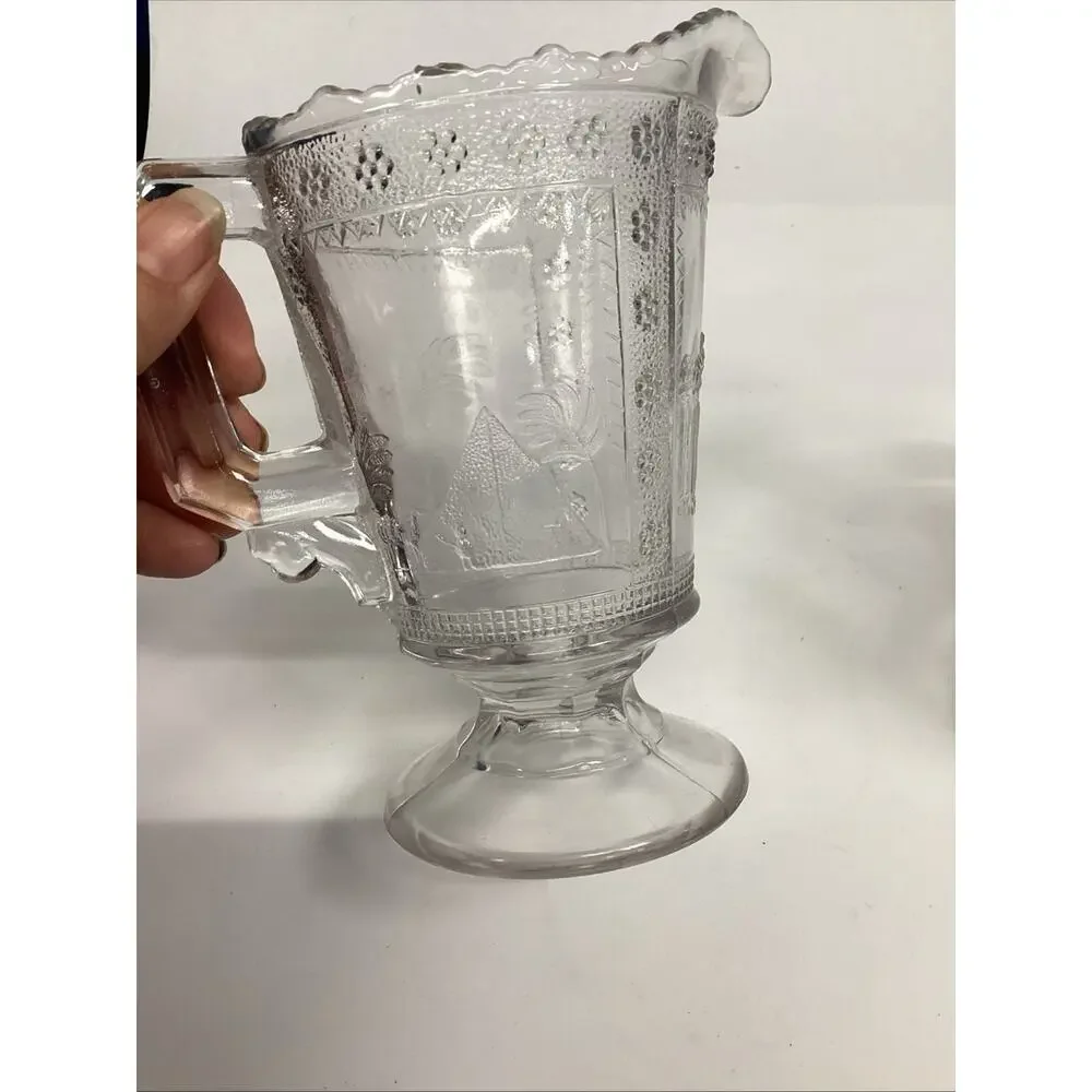 2 Antique Victorian 1880s Adams & Co. EAPG “Egyptian” Pattern Glass Pitcher – 6”